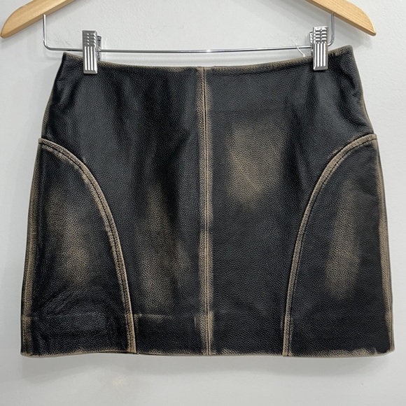 REMAIN Black Washed Leather Miniskirt - Picture 6 of 12